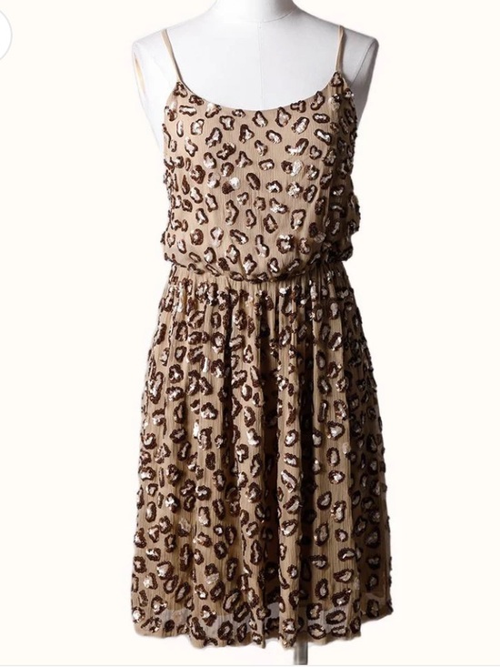 Alice + Olivia Dresses & Skirts - Alice + Olivia Taupe Leopard Sequin Mini Dress